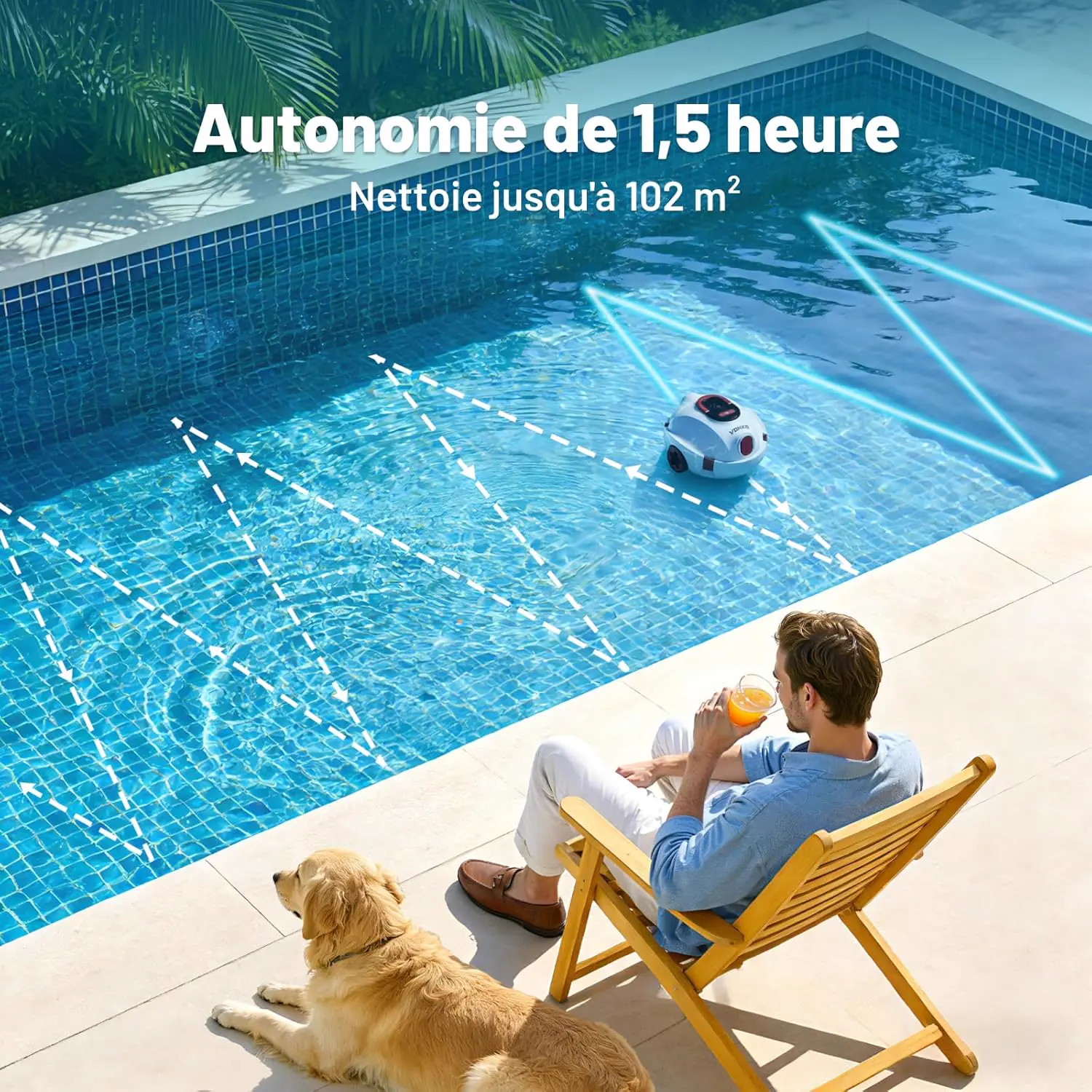 Robot piscine blanc 100 m² vue 3