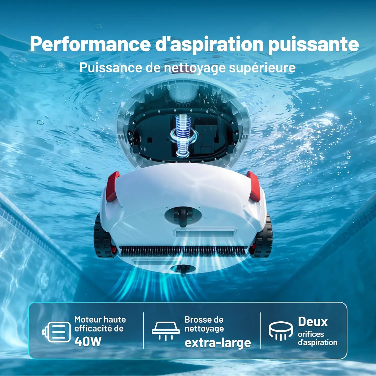 Robot piscine blanc 100 m² vue 5