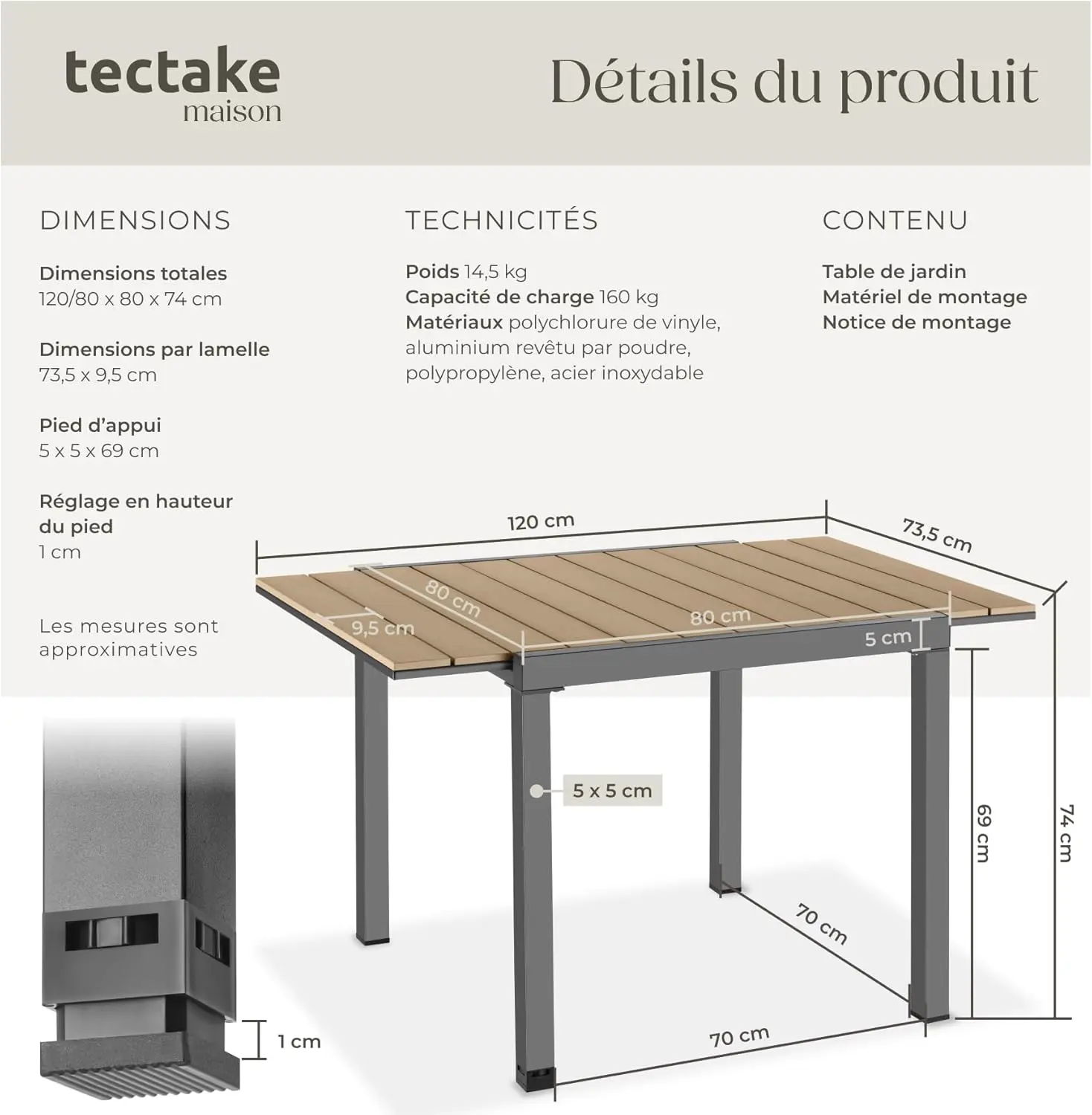 Table de jardin 6 places en aluminium vue 3