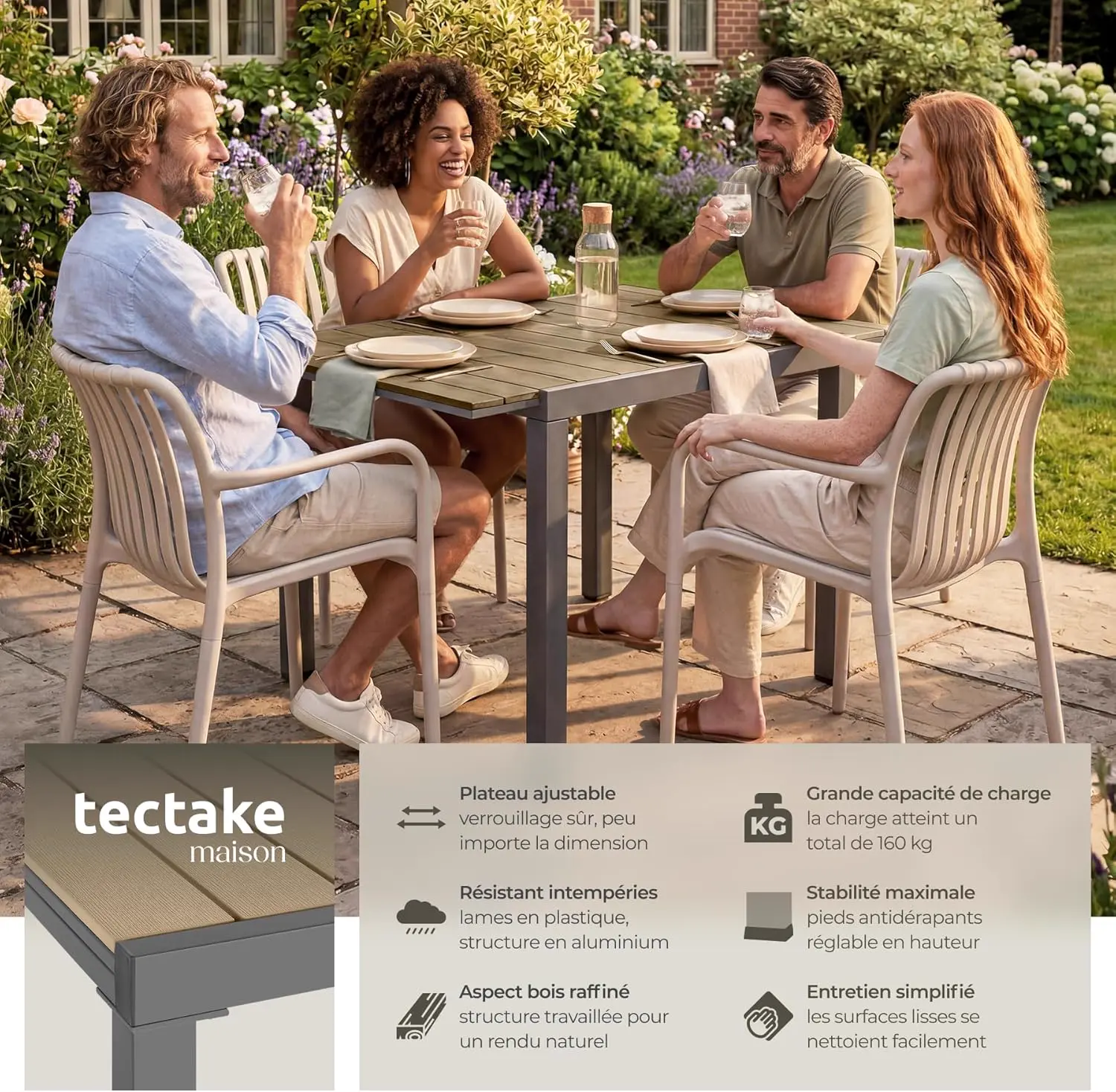 Table de jardin 6 places en aluminium vue 4