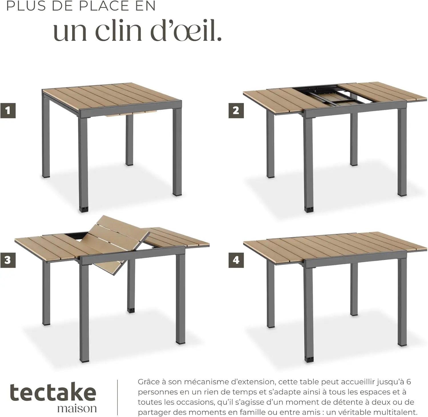 Table de jardin 6 places en aluminium vue 9