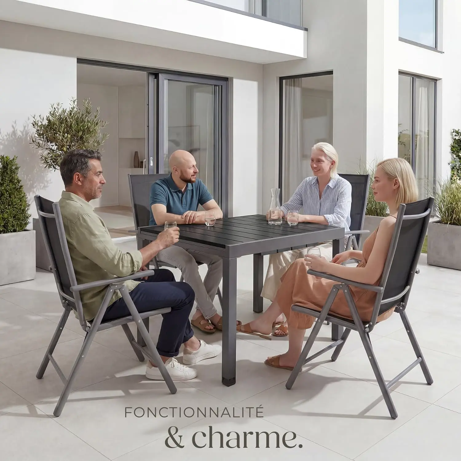 Table de jardin 6 places en aluminium noir vue 2