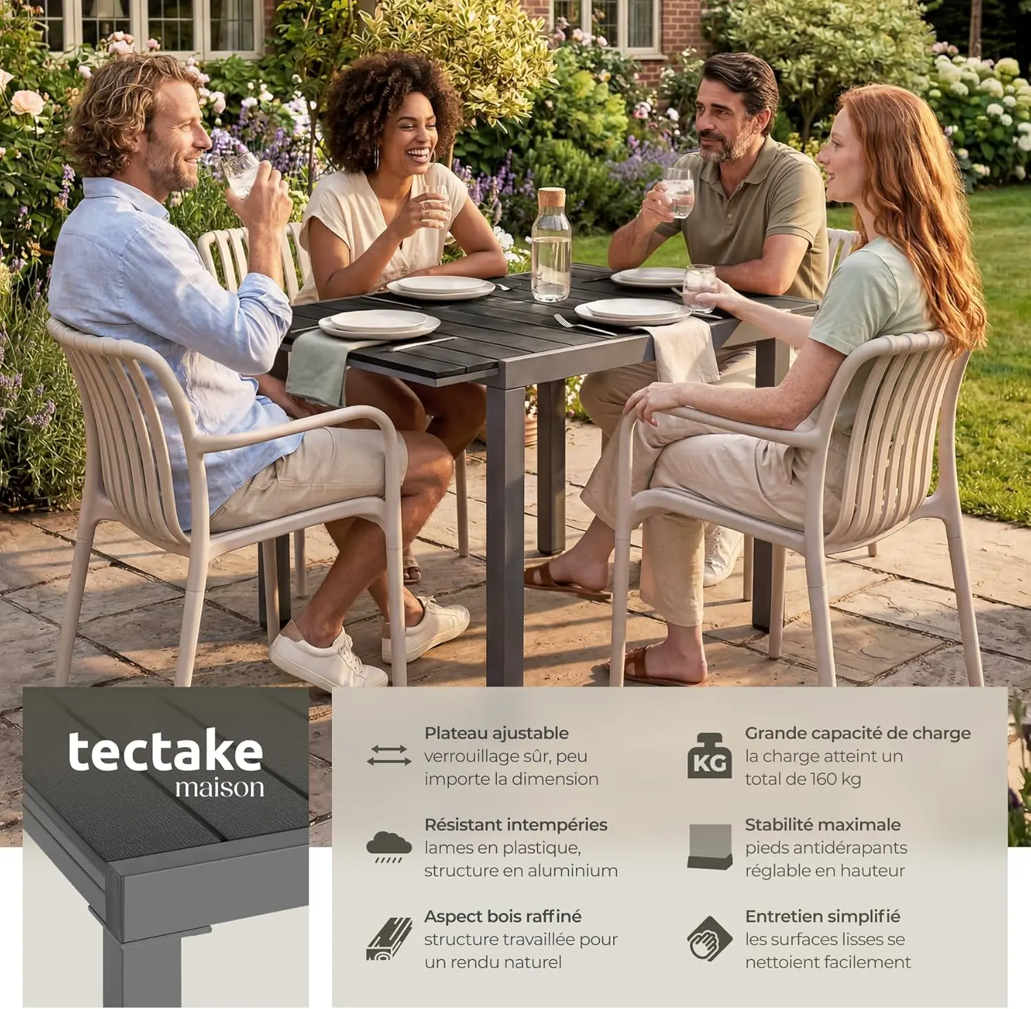 Table de jardin 6 places en aluminium noir vue 4