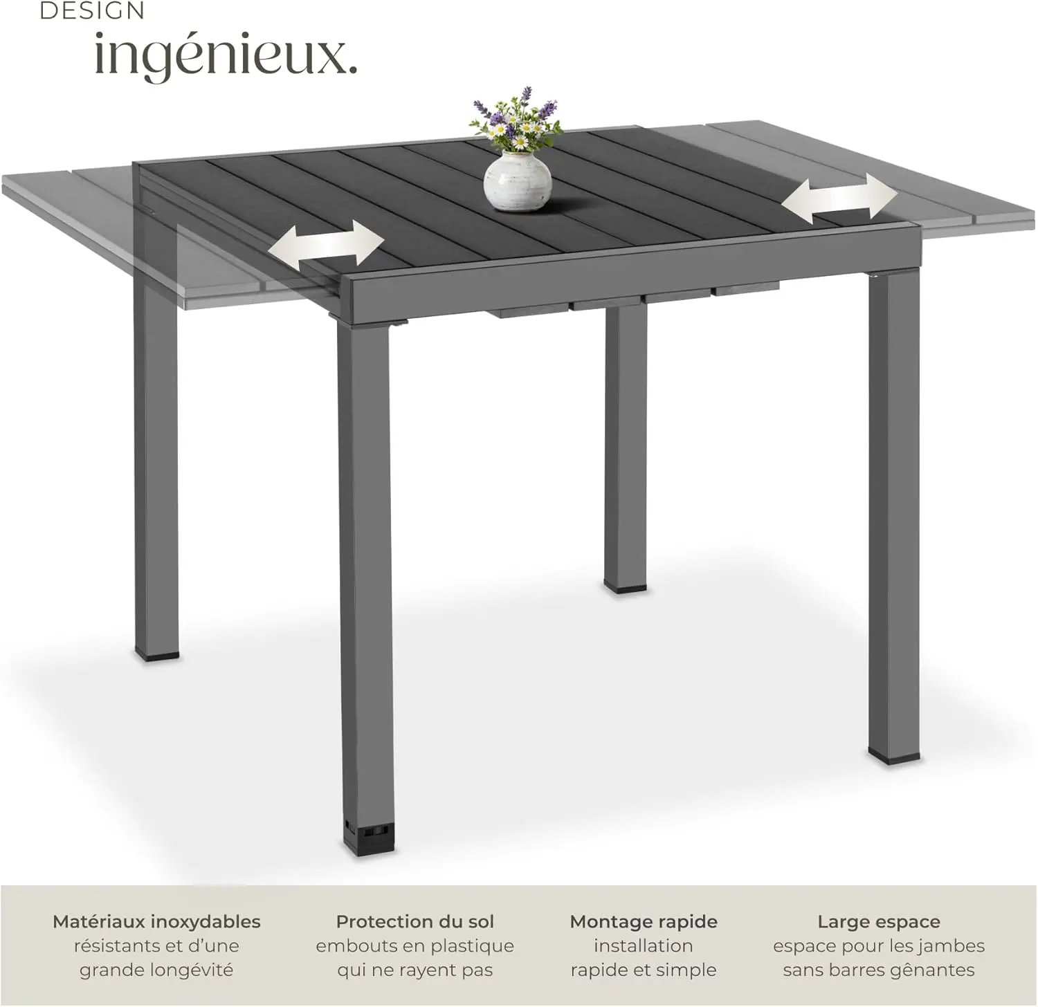 Table de jardin 6 places en aluminium noir vue 5