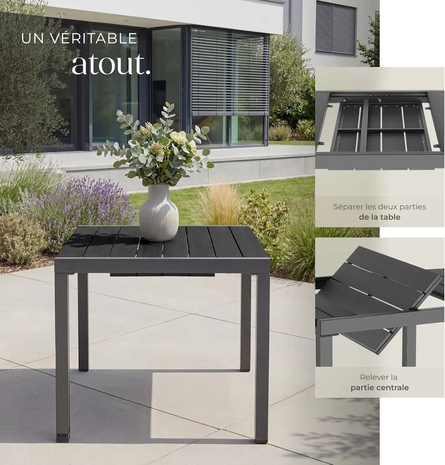 Table de jardin 6 places en aluminium noir vue 6