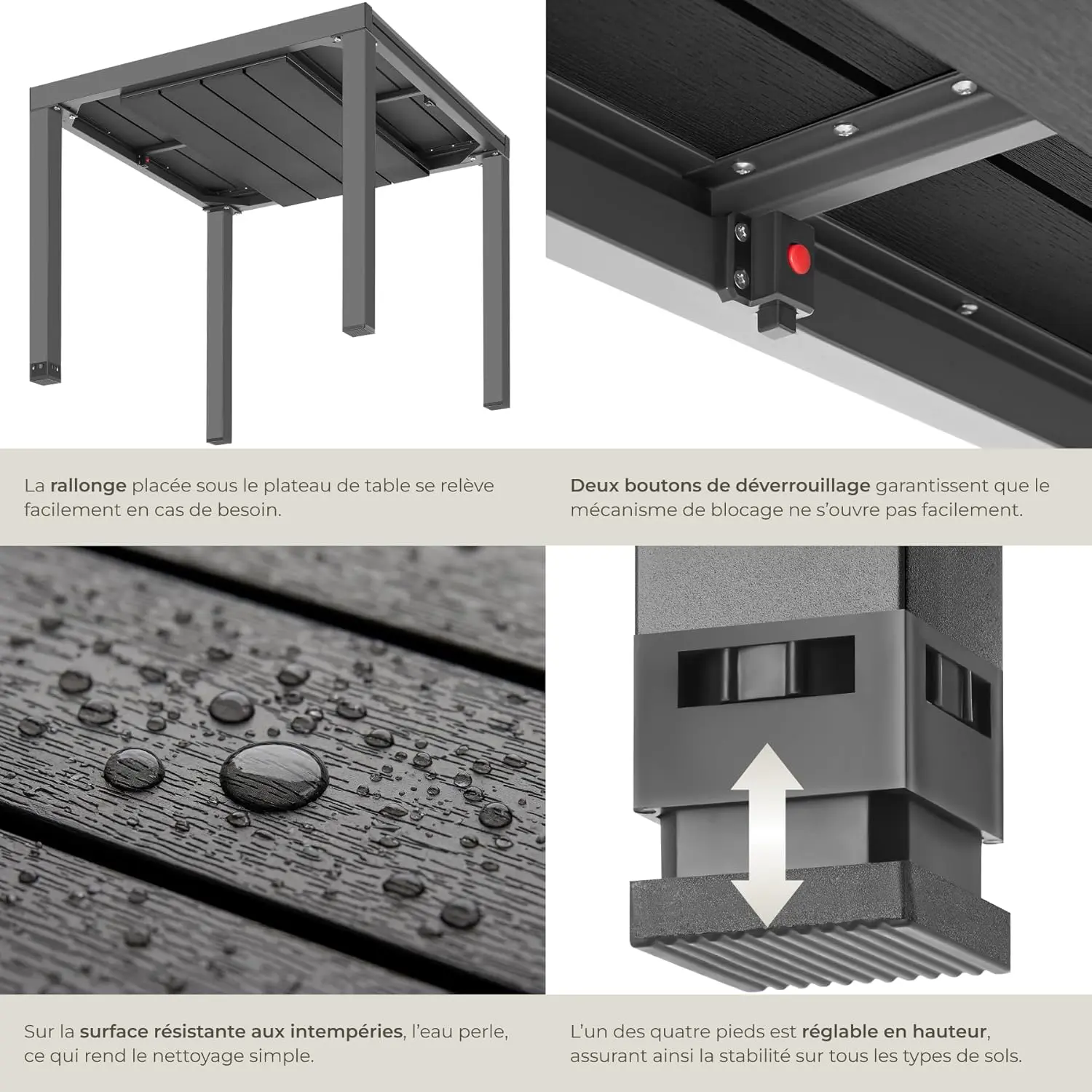 Table de jardin 6 places en aluminium noir vue 7