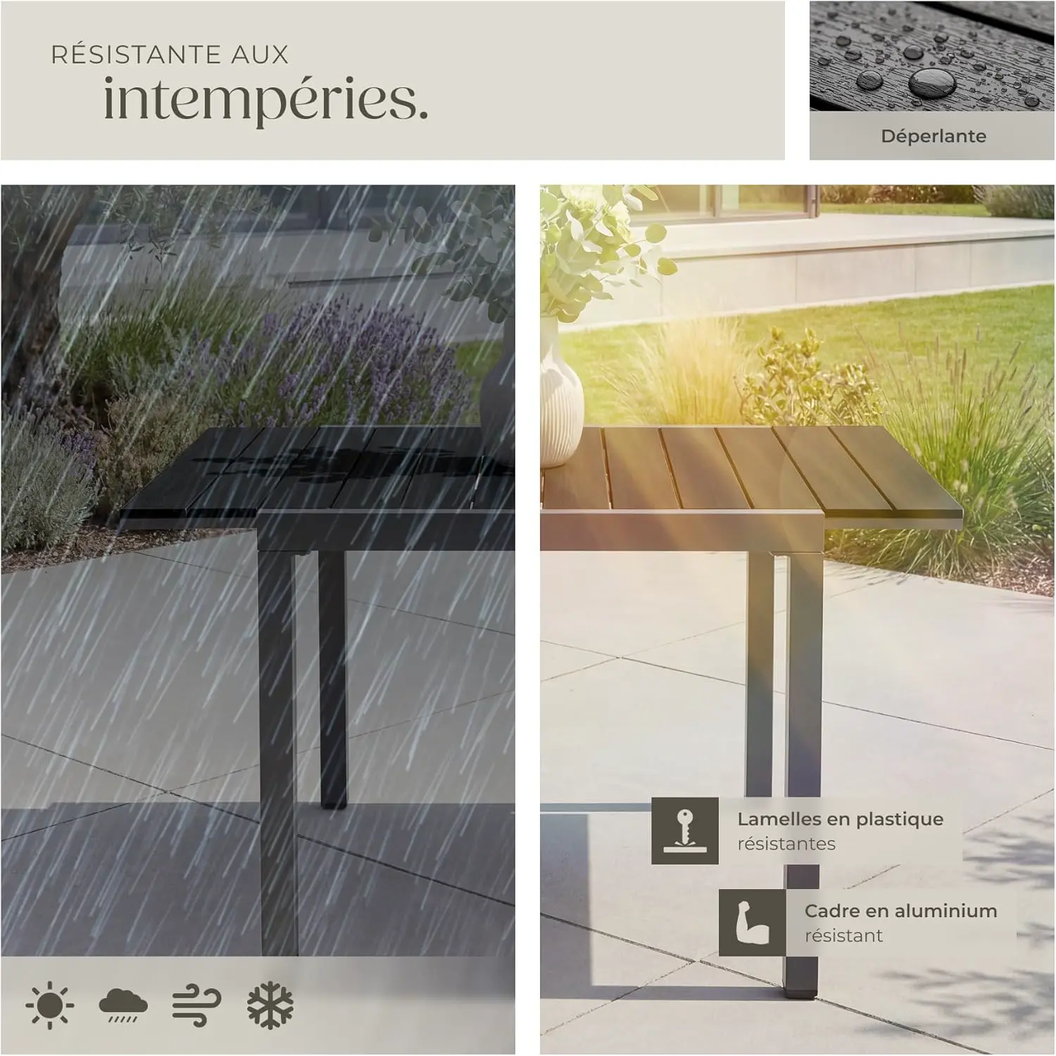 Table de jardin 6 places en aluminium noir vue 8