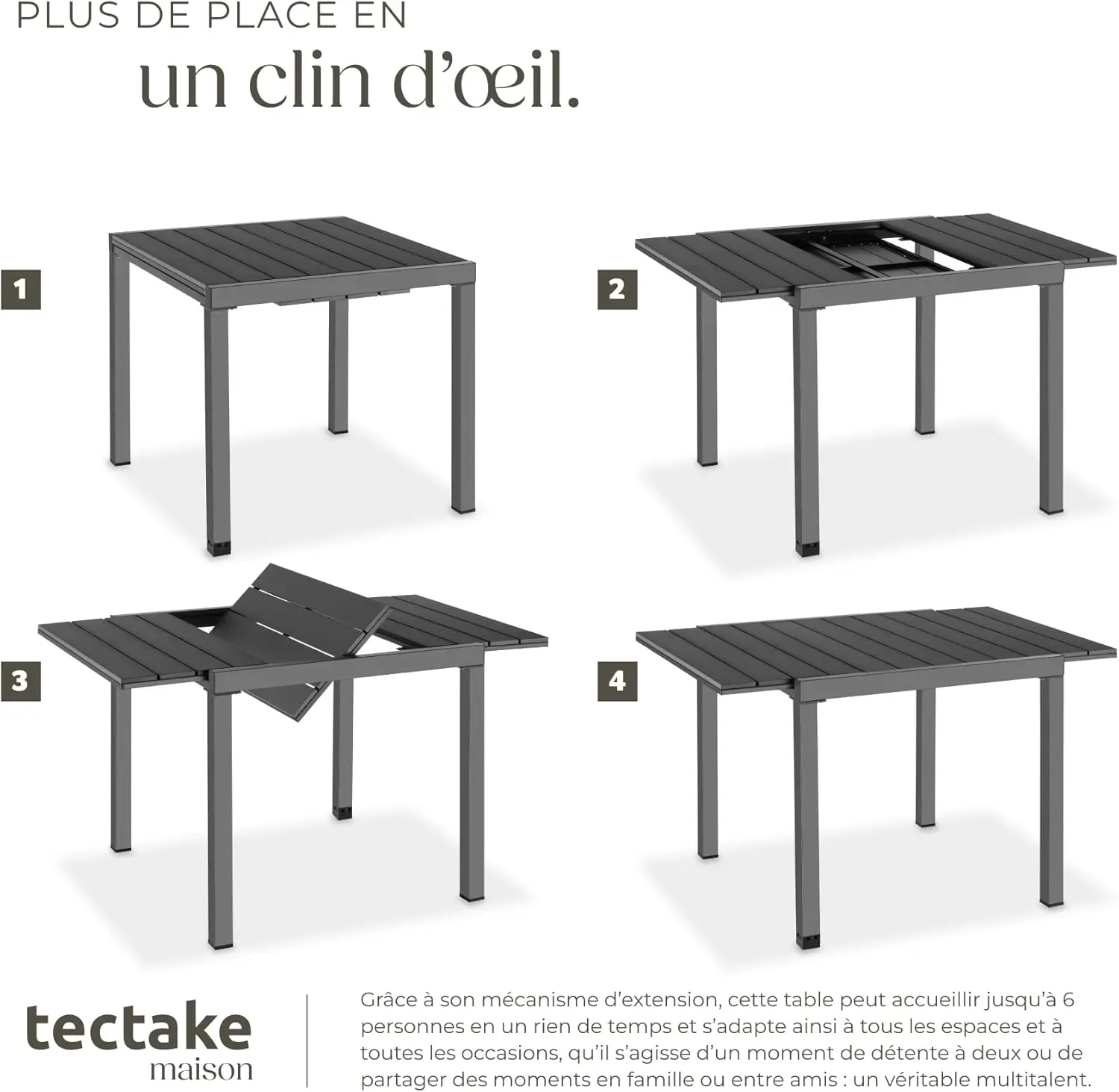 Table de jardin 6 places en aluminium noir vue 9