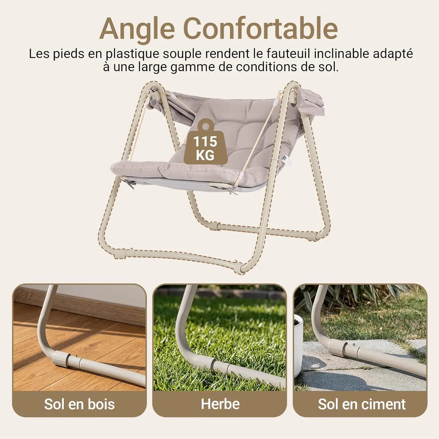 Fauteuils suspendus en métal beige vue 3