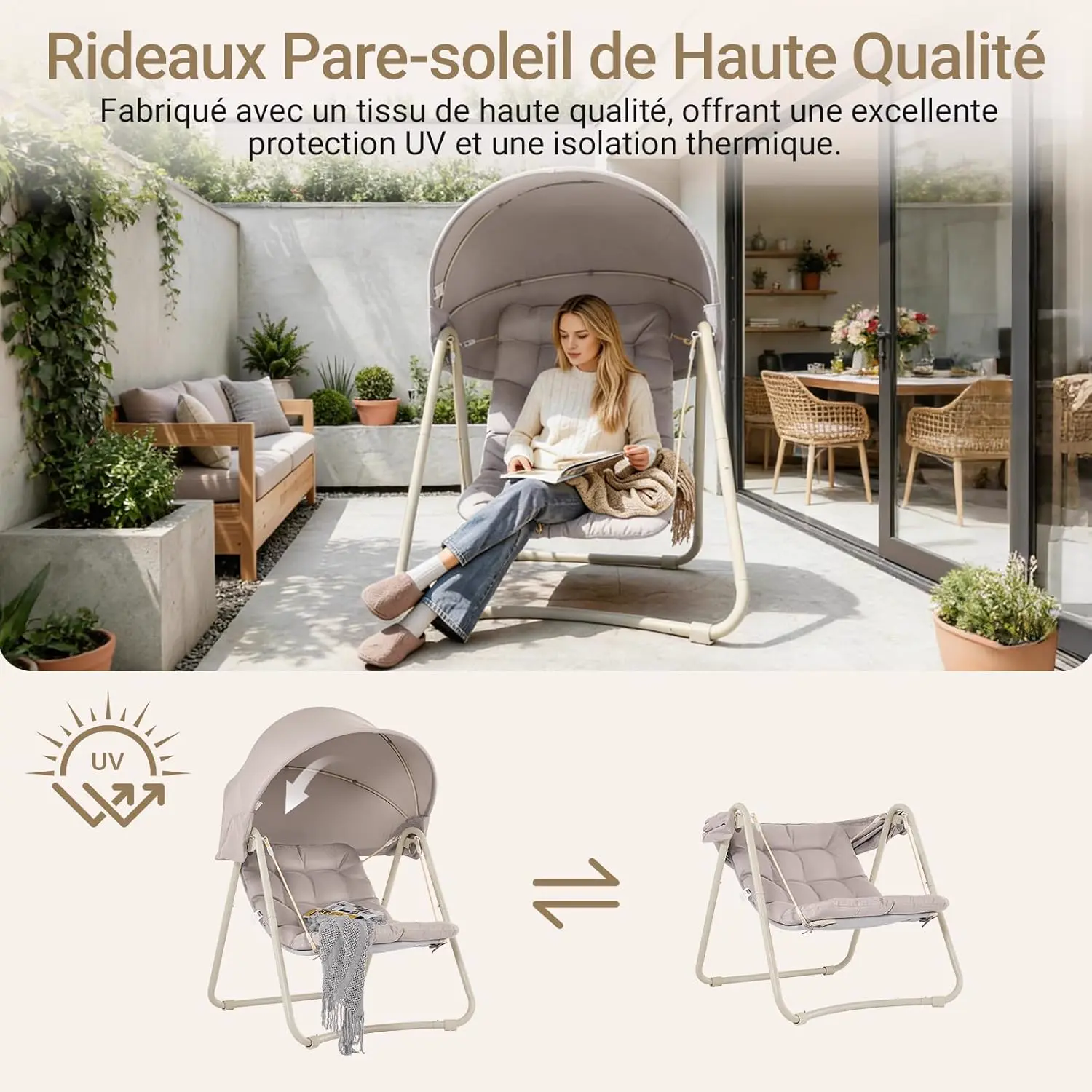 Fauteuils suspendus en métal beige vue 4