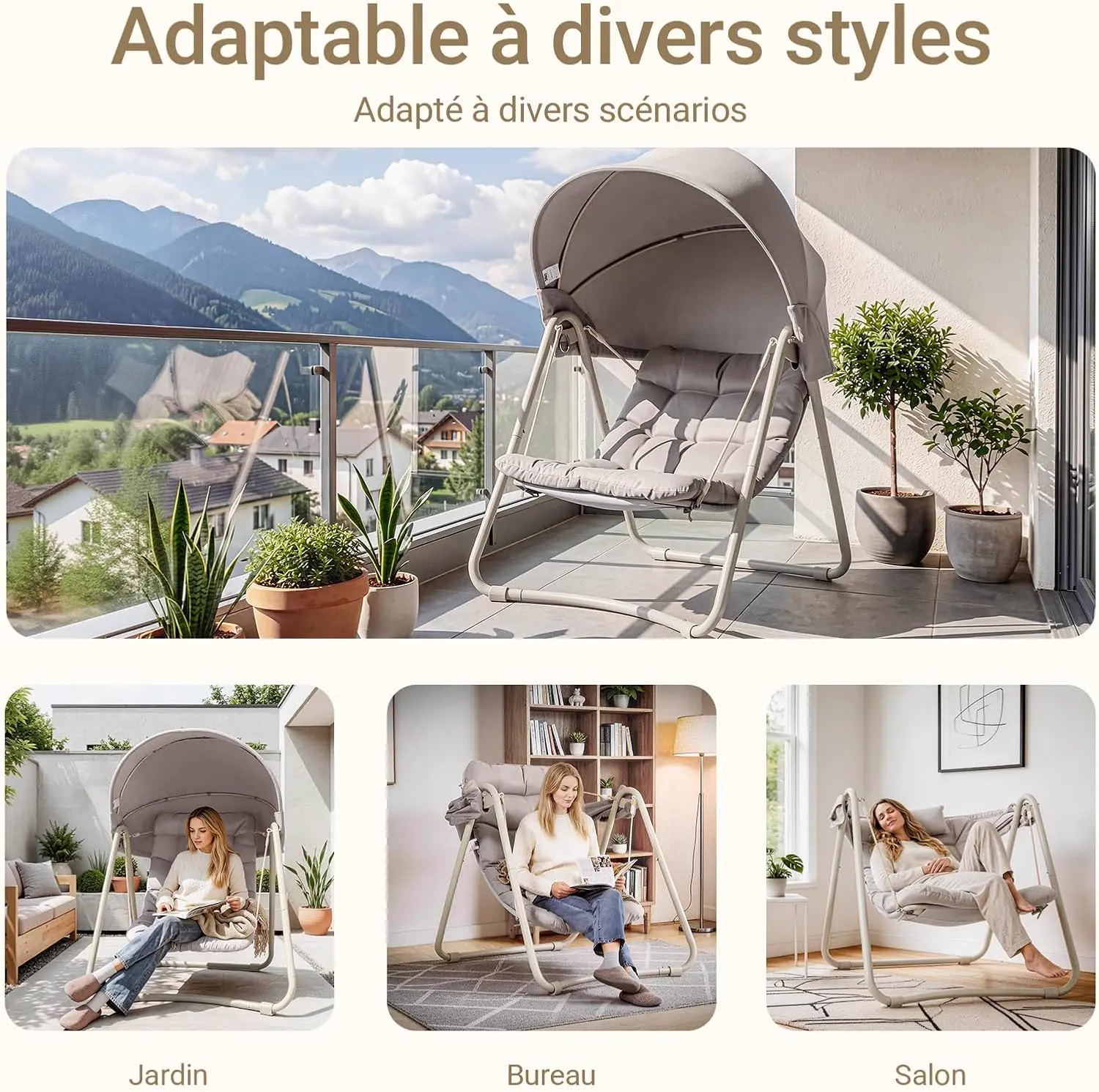 Fauteuils suspendus en métal beige vue 5