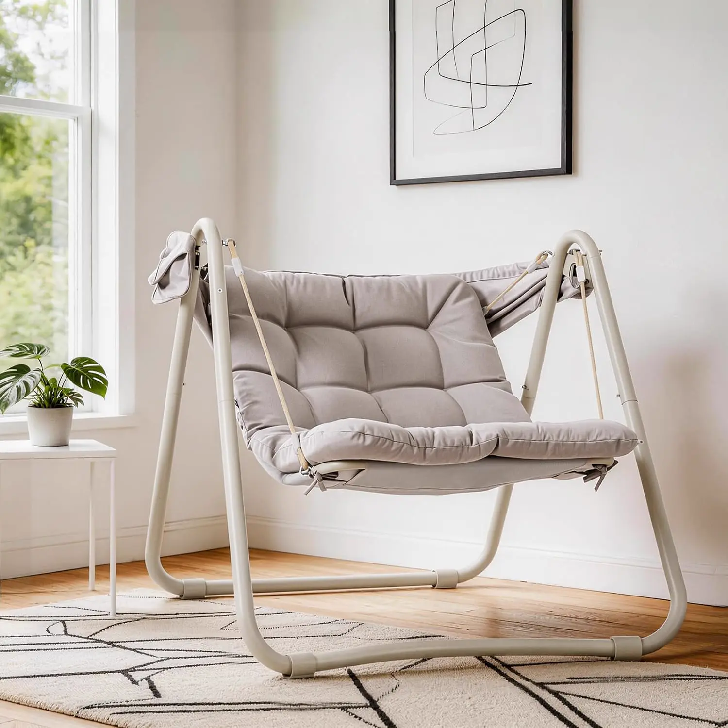 Fauteuils suspendus en métal beige vue 8