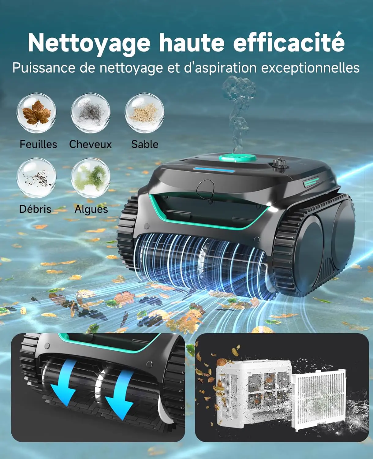 Robot piscine noir vue 2