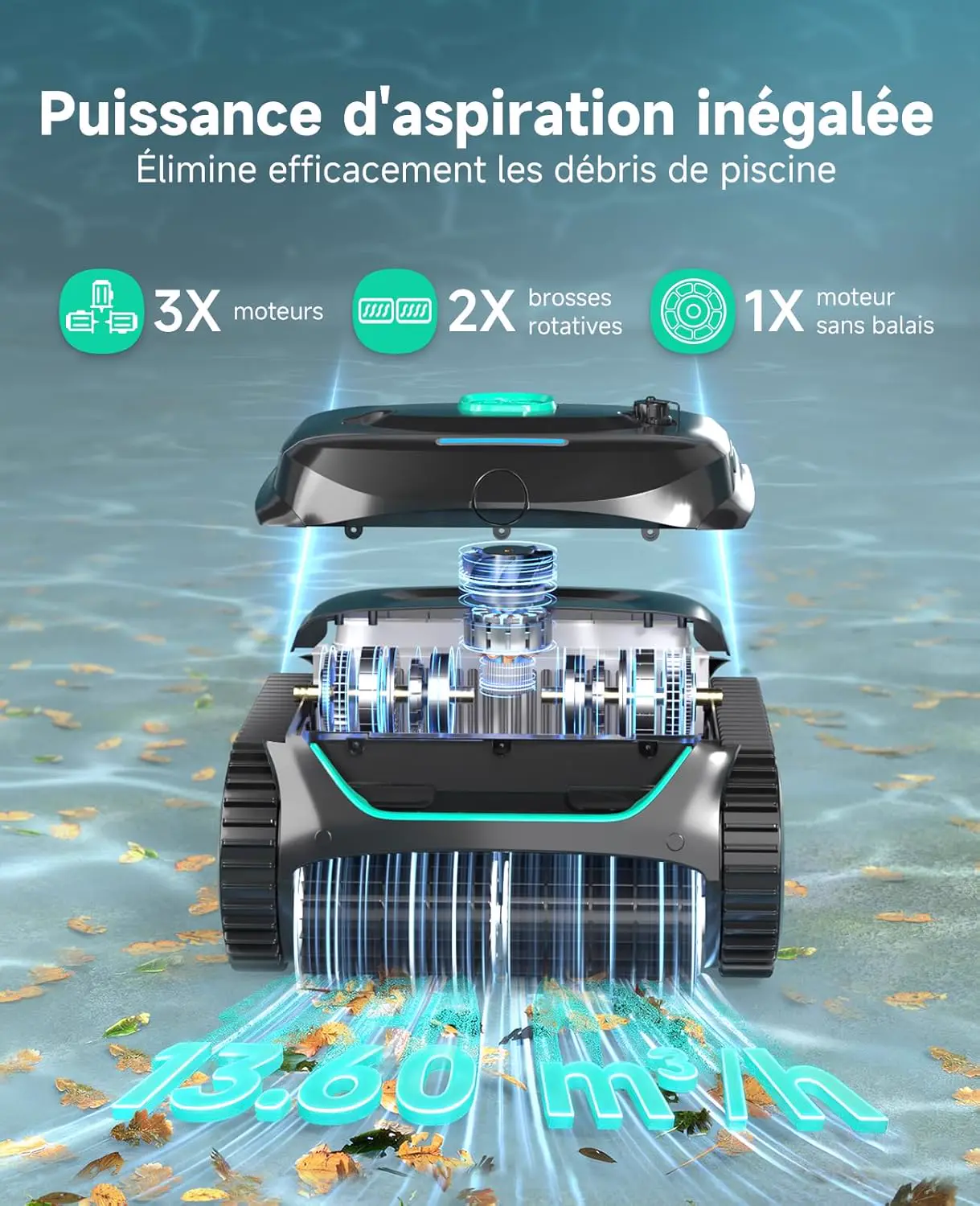 Robot piscine noir vue 4