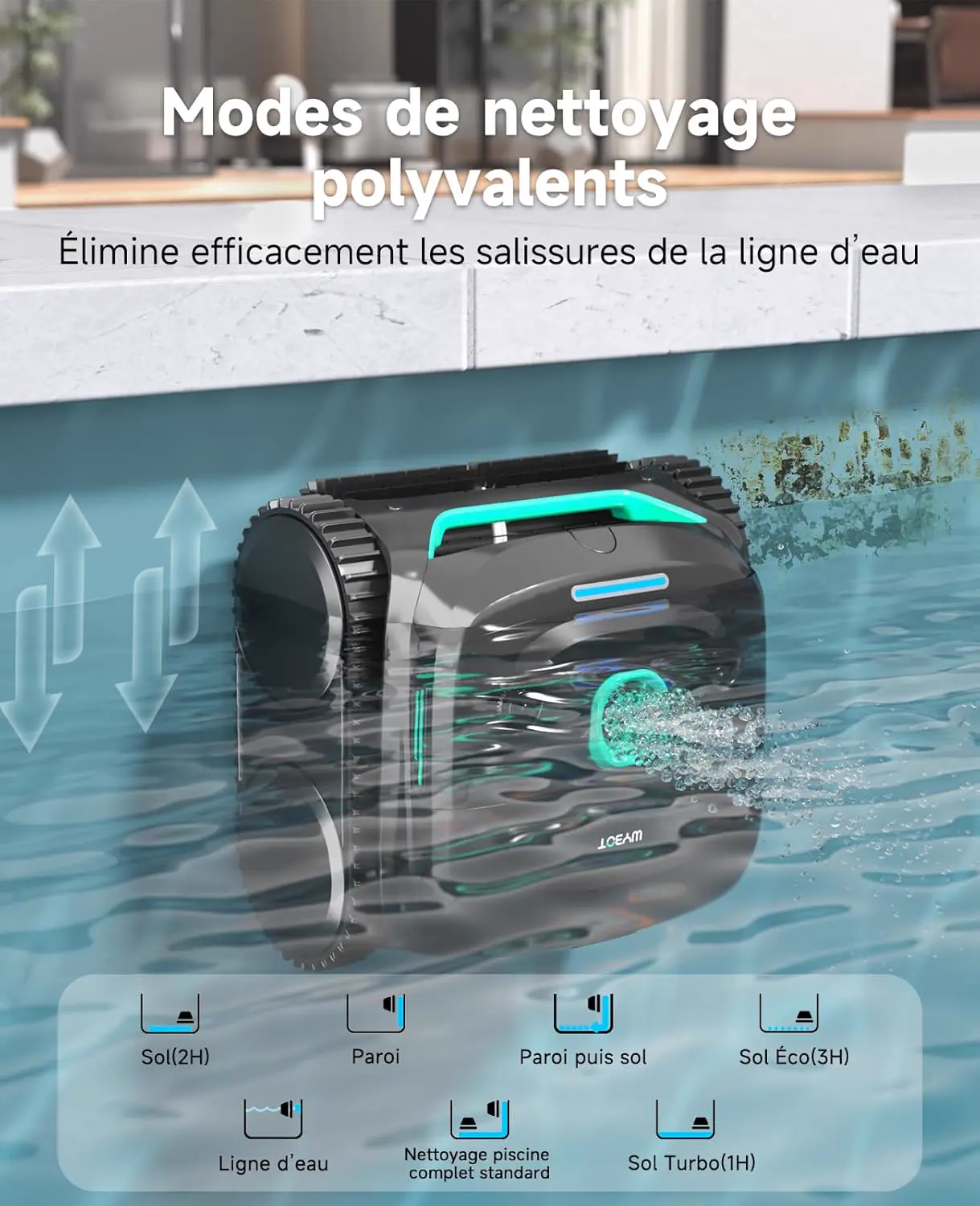 Robot piscine noir vue 8