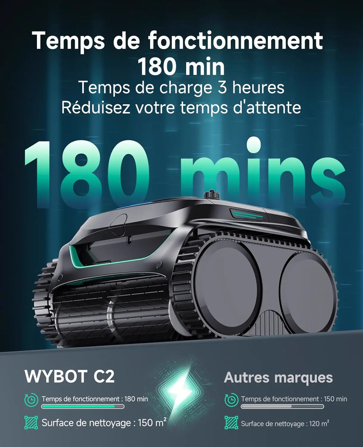 Robot piscine noir vue 11