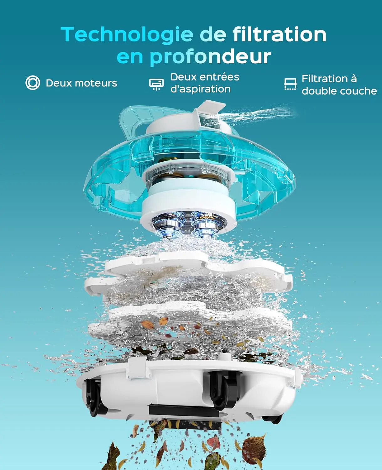 Robot piscine blanc 60 m² vue 3
