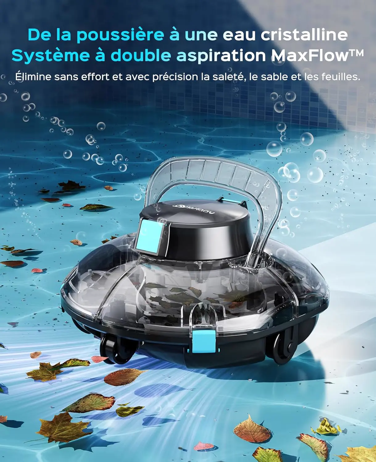 Robot piscine noir 60 m² vue 2