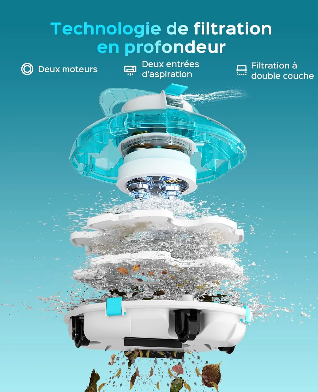 Robot piscine bleu vue 3