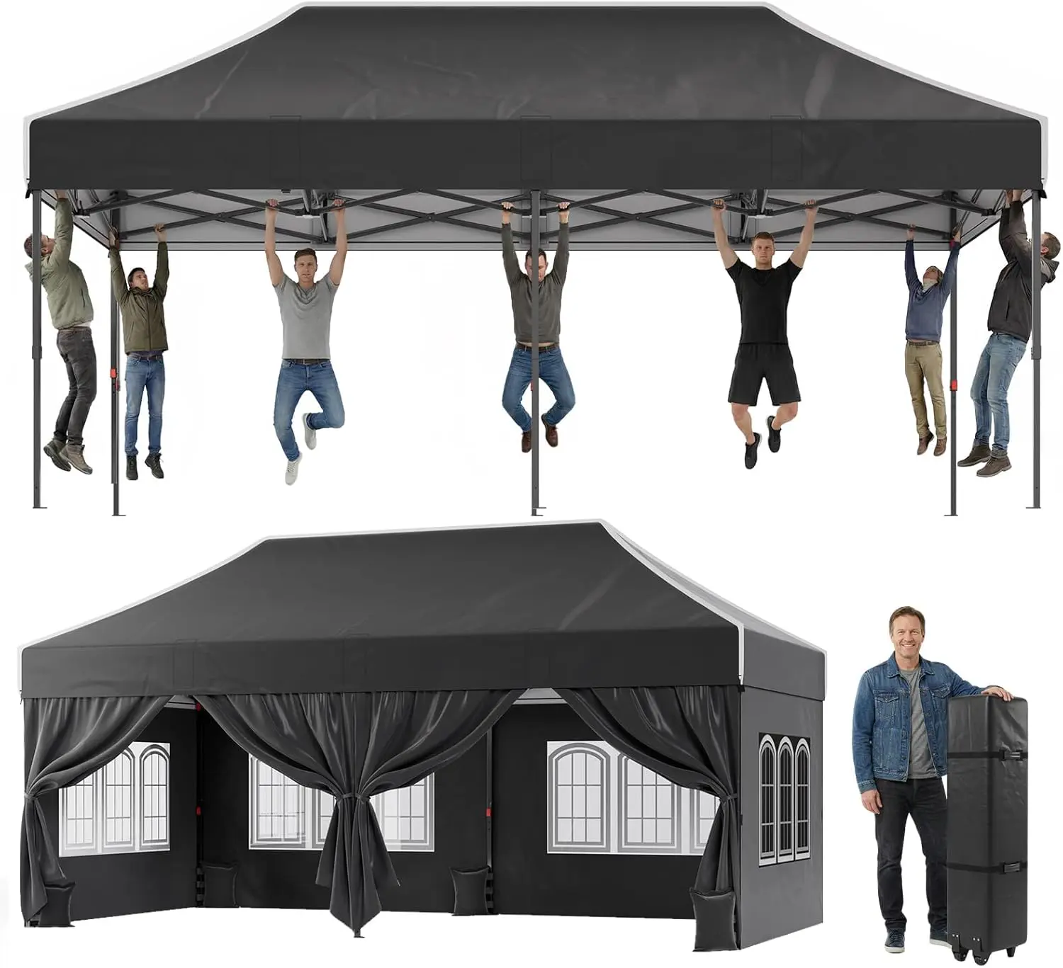 JUMMICO Pavillon Pliable 3x3m Robust pour Conditions Extrêmes｜Toit