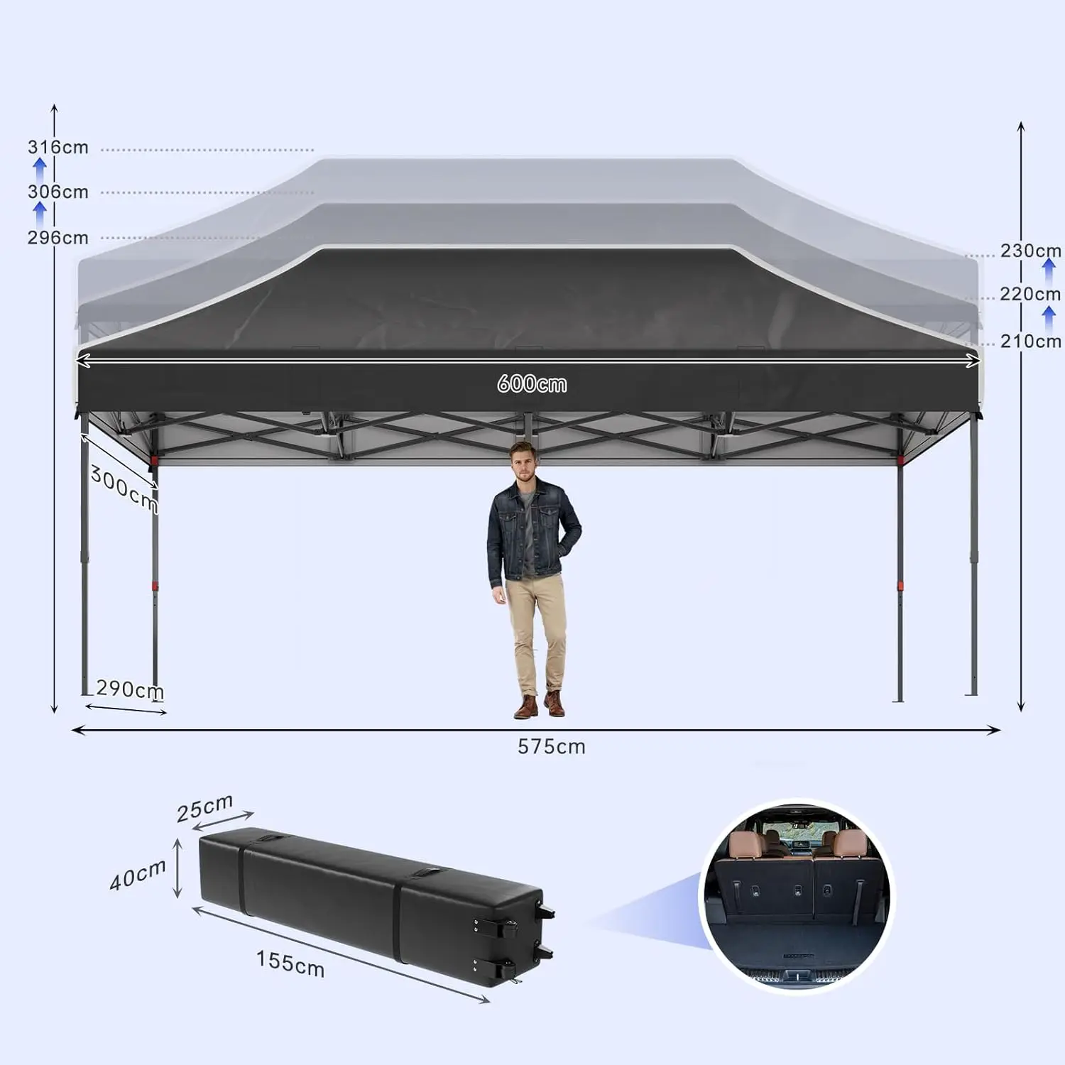 Tonnelle noir 3x3 m vue 2