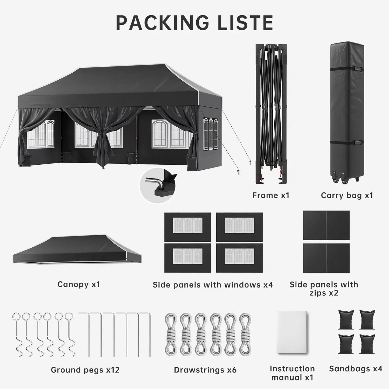 Tonnelle noir 3x3 m vue 6