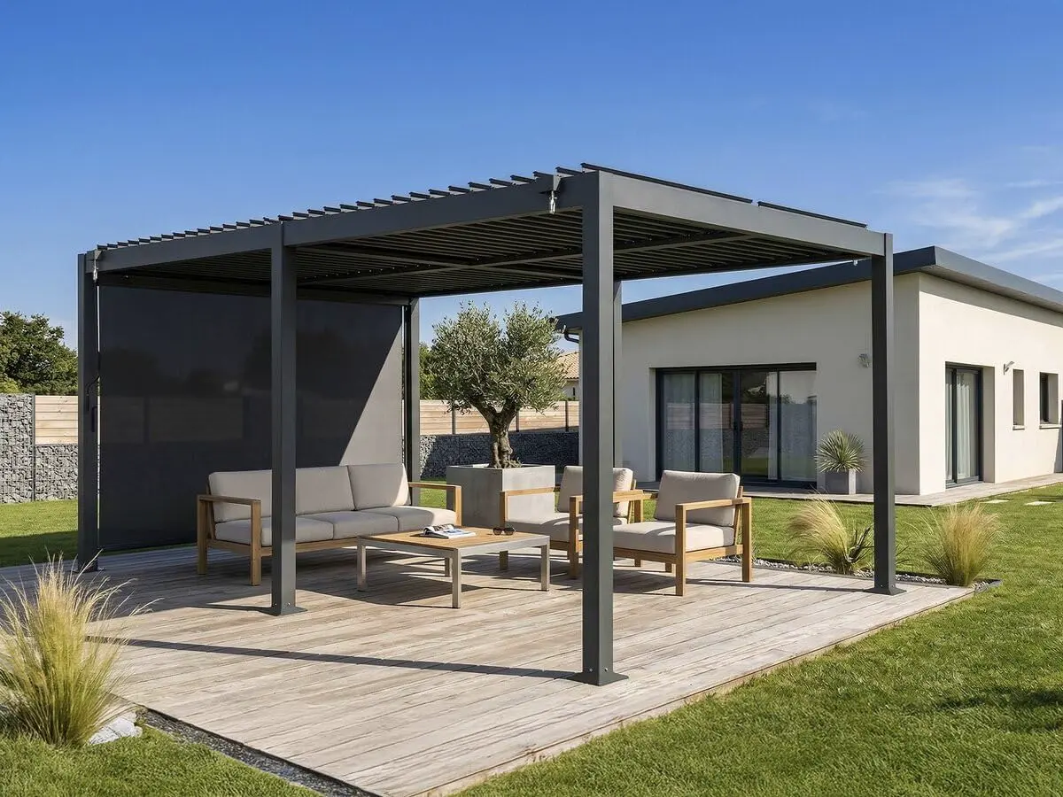 Pergola bioclimatique avec Store en Aluminium Kensington - 3 x 5 m - Gris