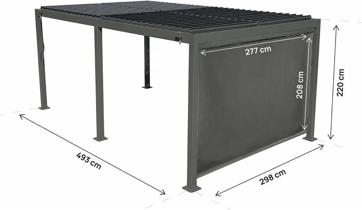 Pergola en aluminium gris 3x5 m vue 3
