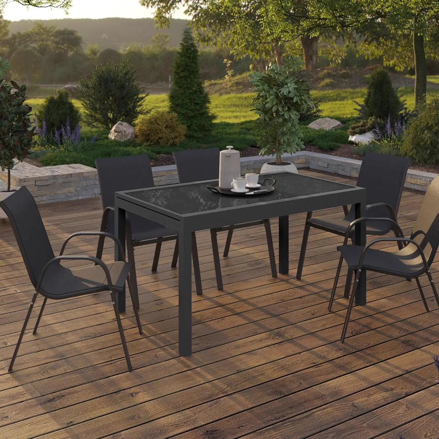 Table de jardin 12 places en aluminium gris 5x5 m vue 5