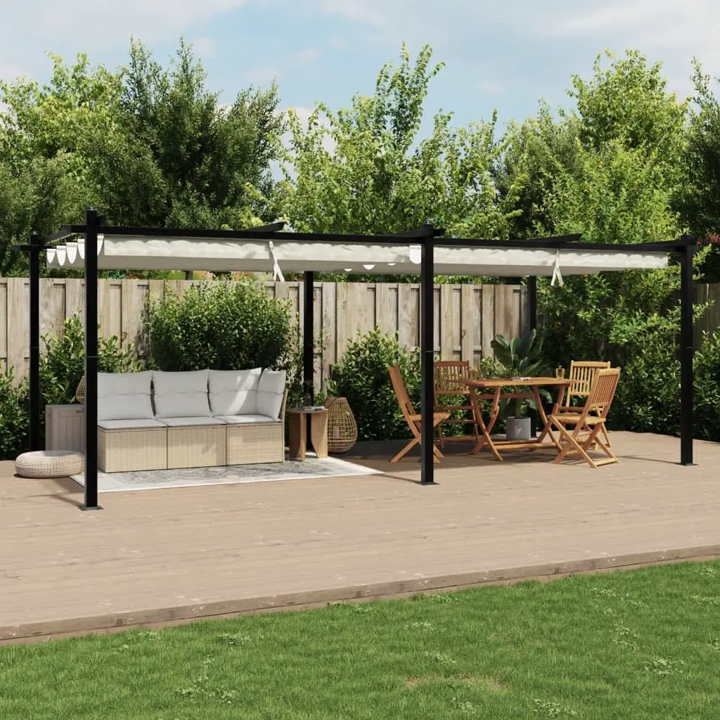 Pergola avec Toit Rétractable, Pergola Tonnelle de Jardin Extérieur crème 3x6 m Aluminium