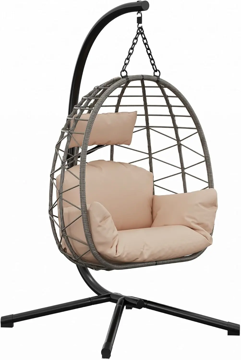 Fauteuils suspendus en rotin beige vue 1