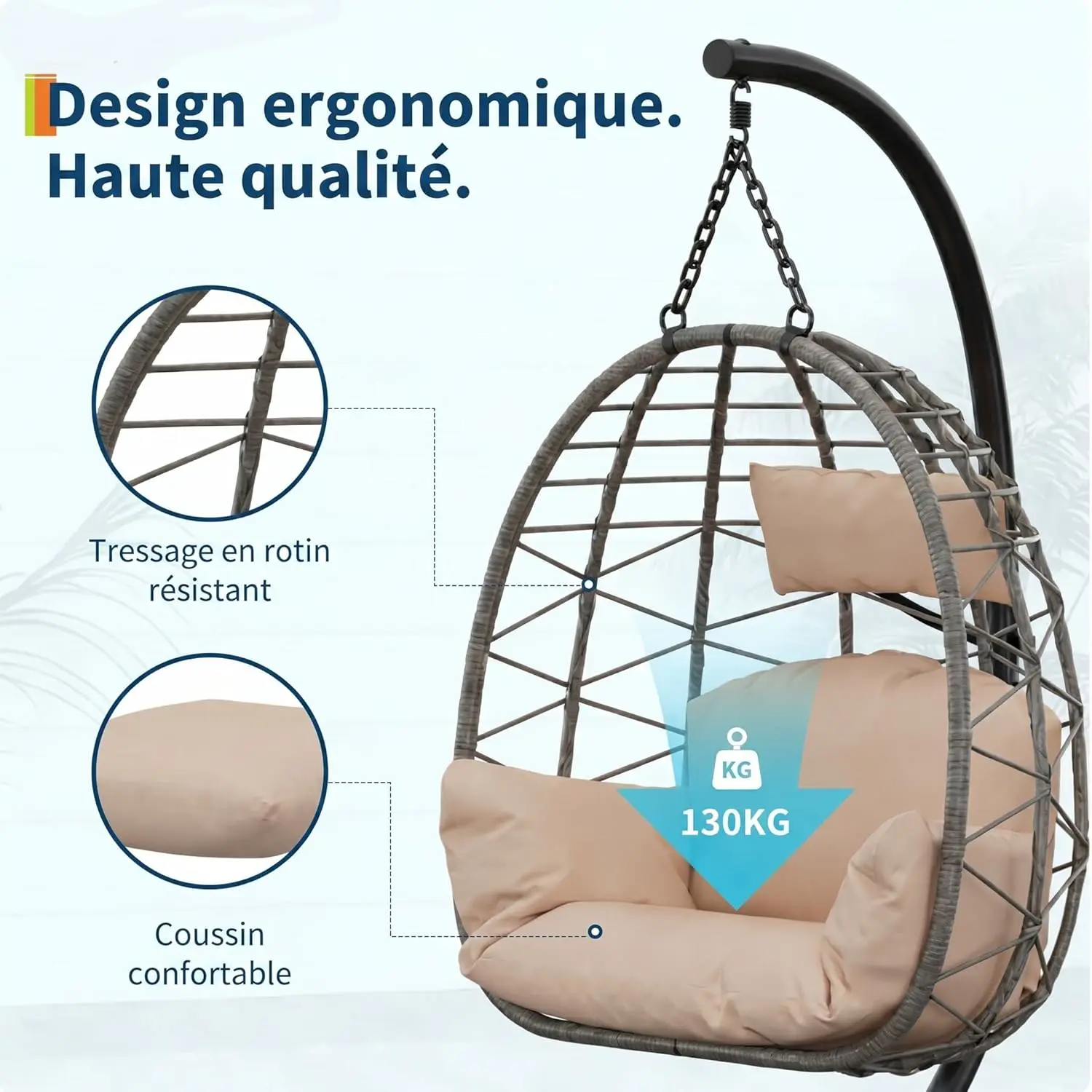 Fauteuils suspendus en rotin beige vue 4