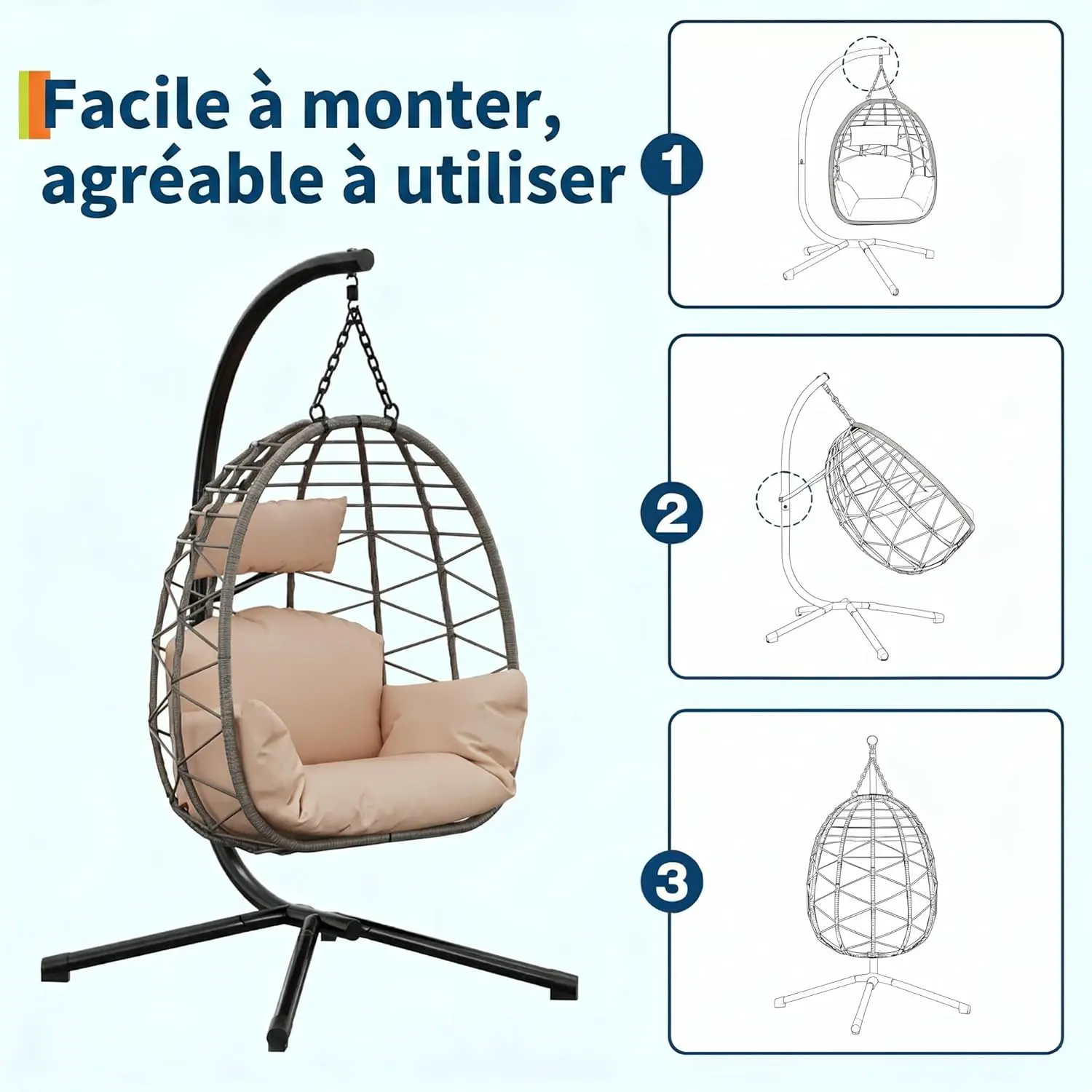 Fauteuils suspendus en rotin beige vue 6