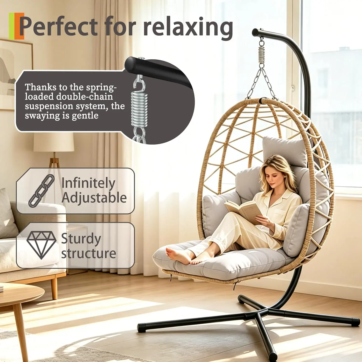 Fauteuils suspendus gris vue 5