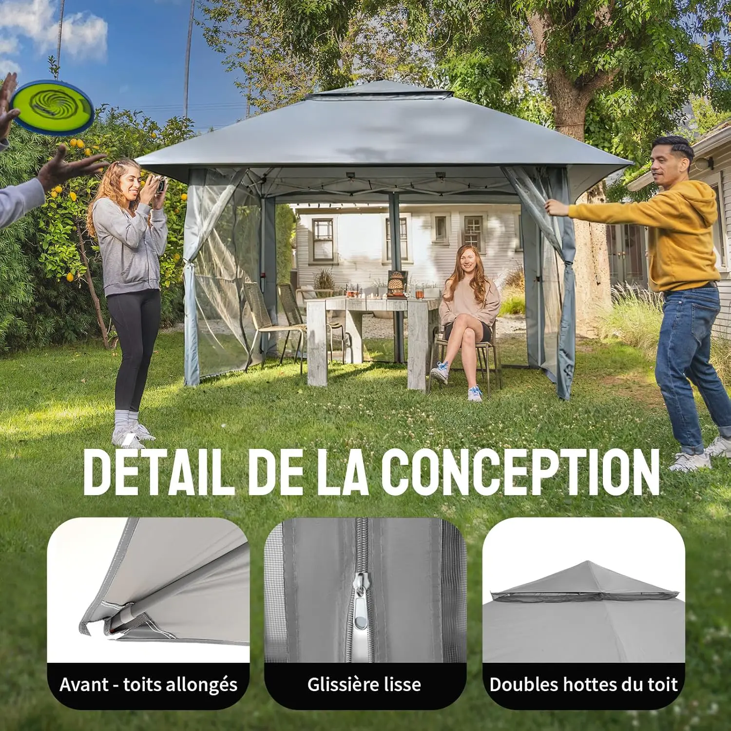 Tonnelle en métal gris 4x4 m vue 4