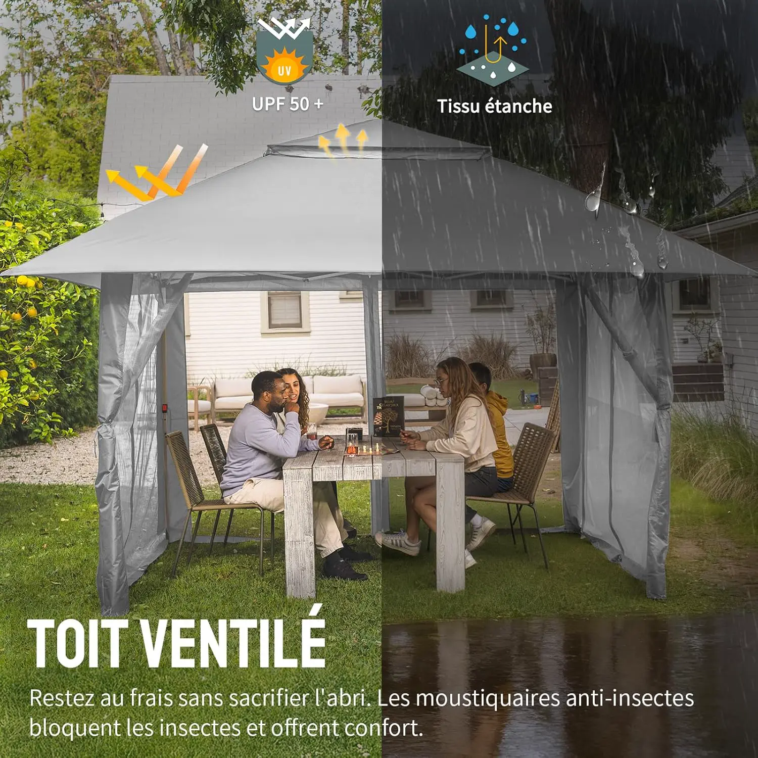 Tonnelle en métal gris 4x4 m vue 5