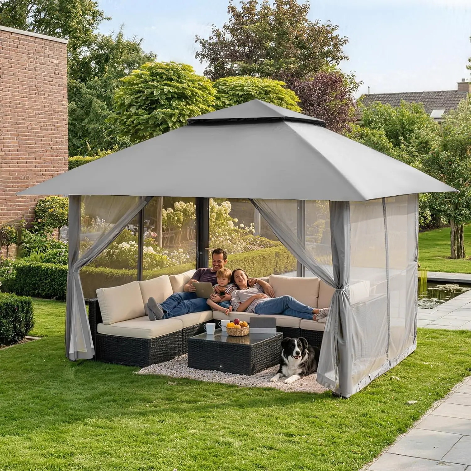 Tonnelle en métal gris 4x4 m vue 9