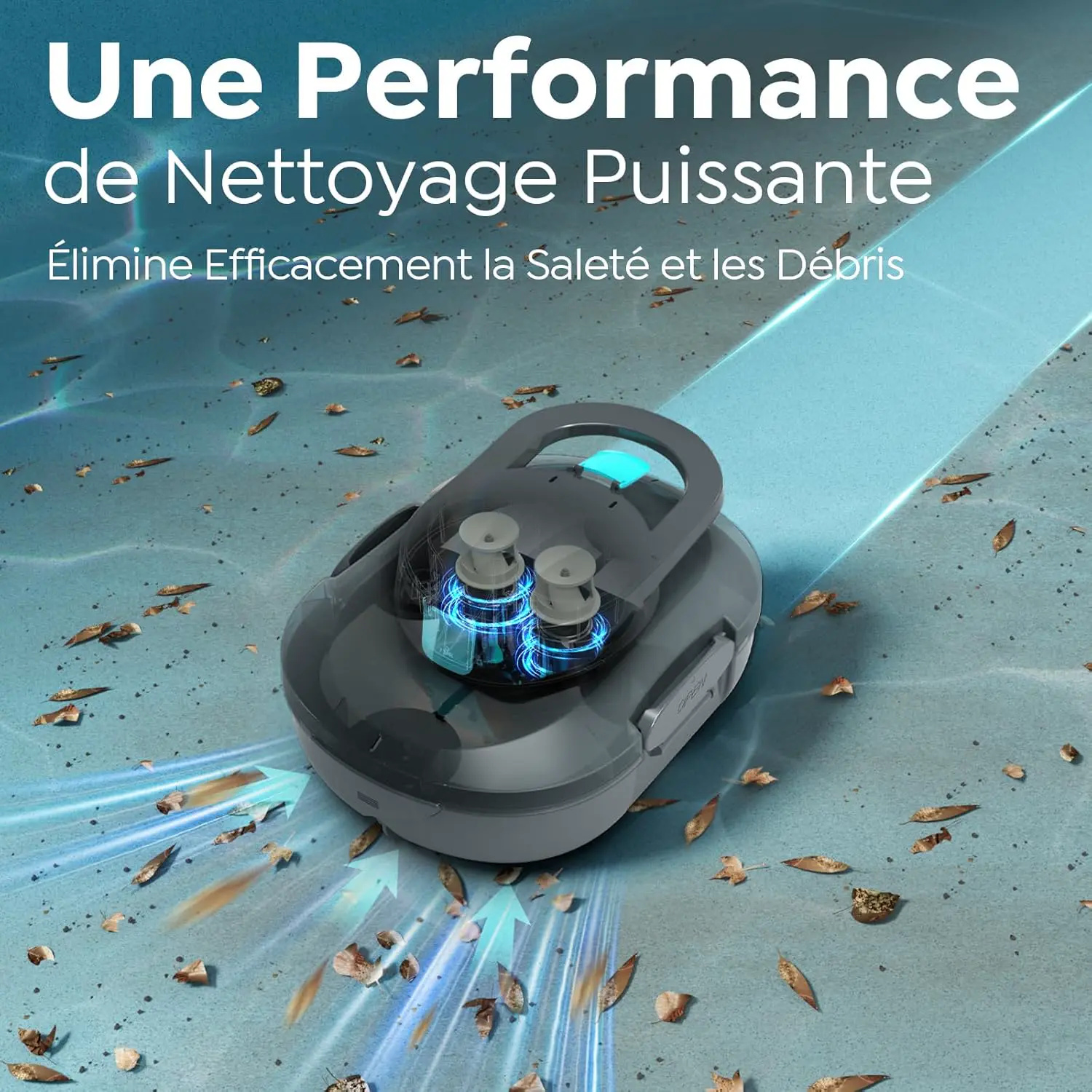Robot piscine gris vue 2