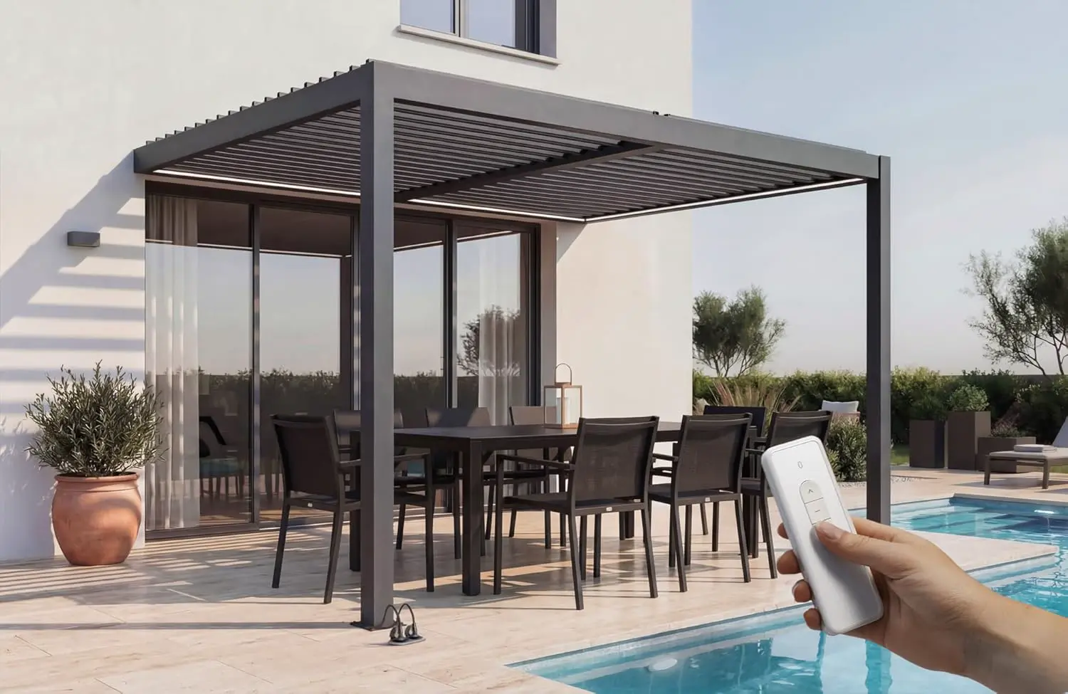 Cazeboo - Pergola Bioclimatique Adossée Motorisée Aluminium 394 x 300 cm 11,8 m²