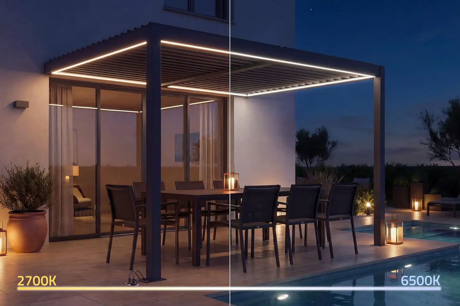 Pergola en aluminium gris 3,9x3 m adossée motorisée vue 3