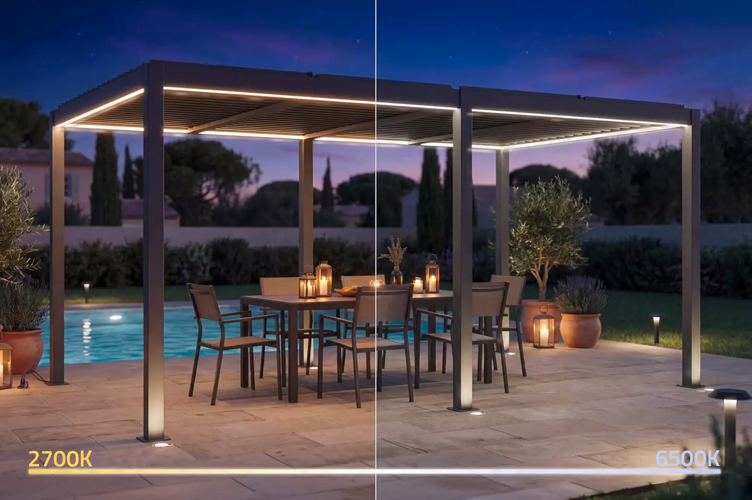 Pergola en aluminium gris 5x3 m autoportée motorisée vue 3