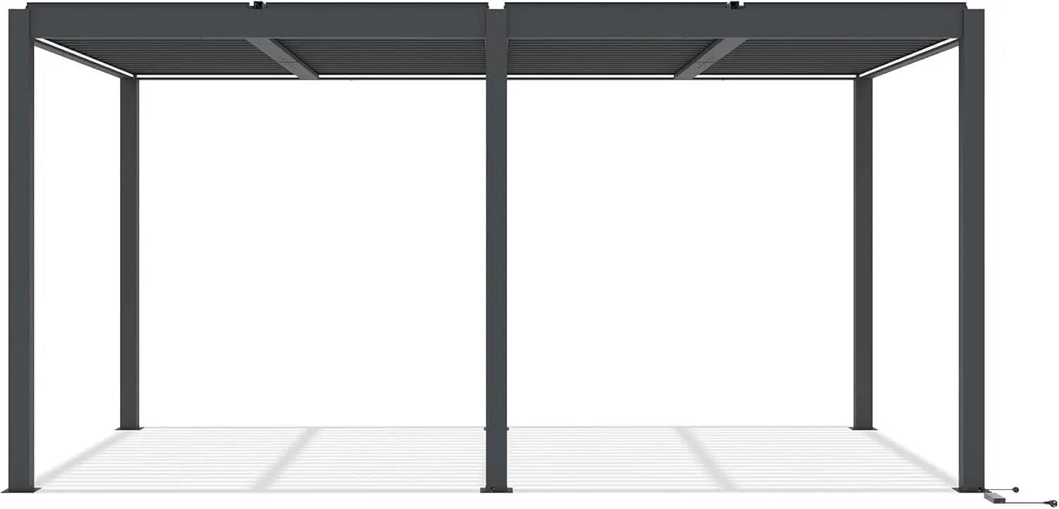 Pergola en aluminium gris 5x3 m autoportée motorisée vue 4