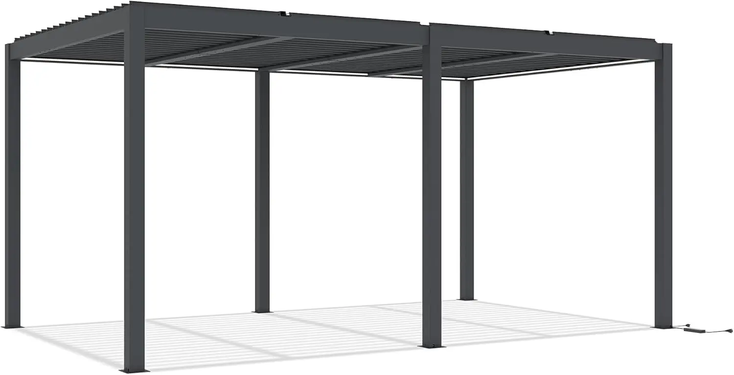 Pergola en aluminium gris 5x3 m autoportée motorisée vue 6