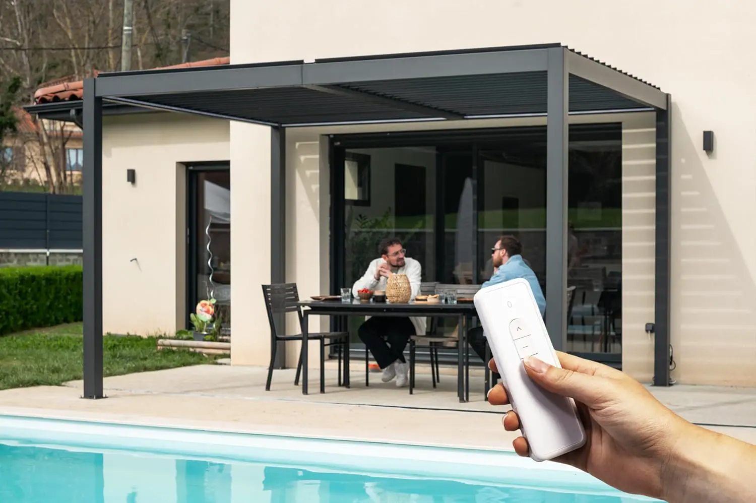 Cazeboo Pergola bioclimatique motorisée 4x3m autoportée à LED AGOSTA