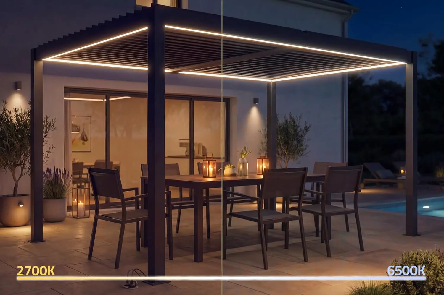 Pergola en aluminium gris 4x3 m autoportée motorisée vue 3