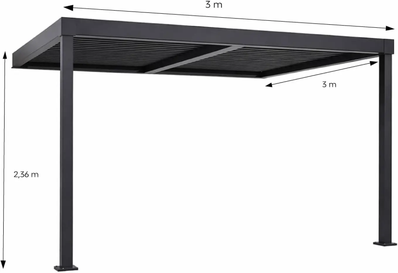 Pergola en aluminium noir 3x2,3 m vue 9