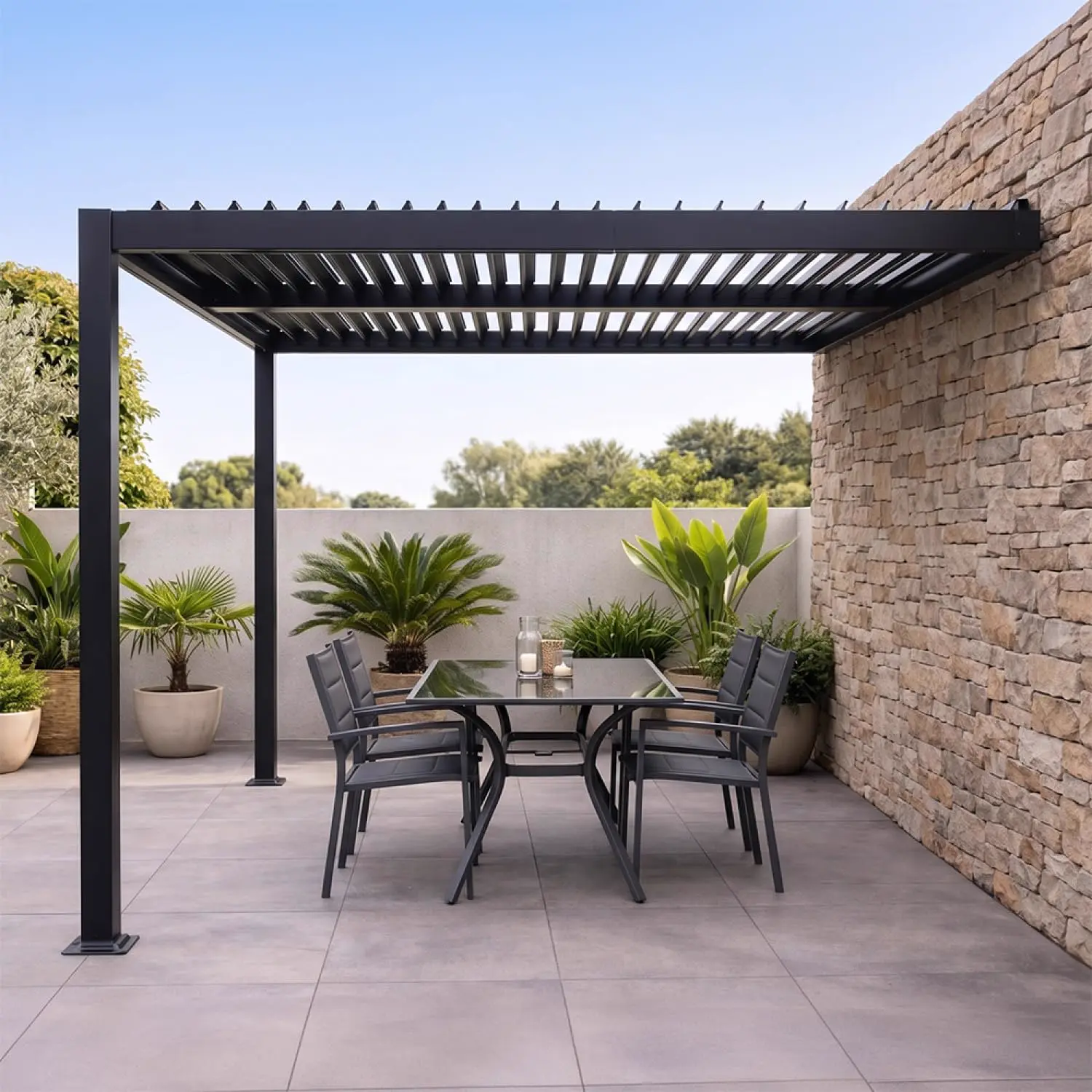 Pergola en aluminium noir 3x2,3 m vue 3