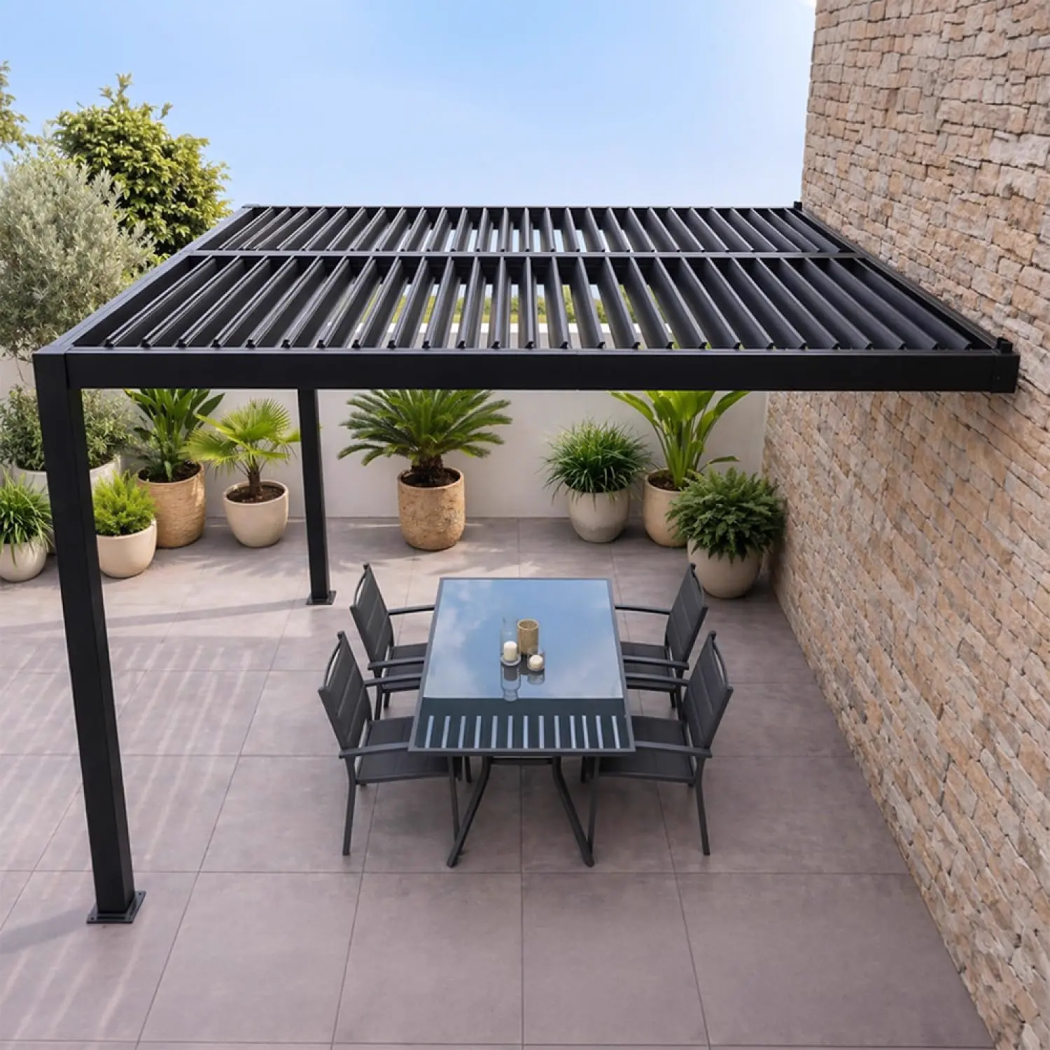 Pergola en aluminium noir 3x2,3 m vue 4