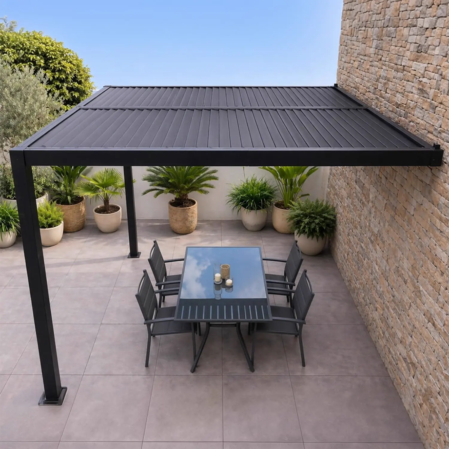 Pergola en aluminium noir 3x2,3 m vue 6