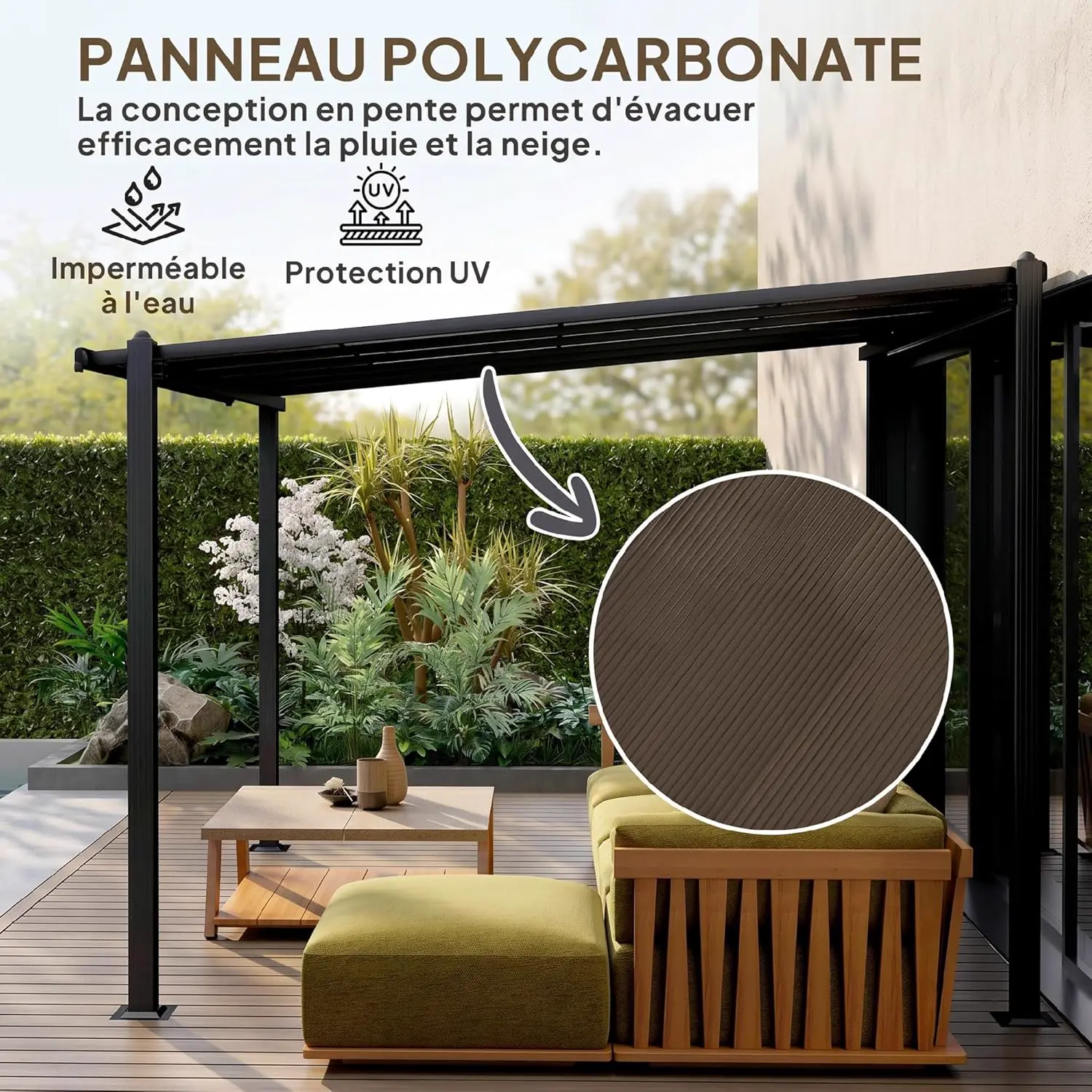 Pergola en aluminium gris 3x3 m vue 2